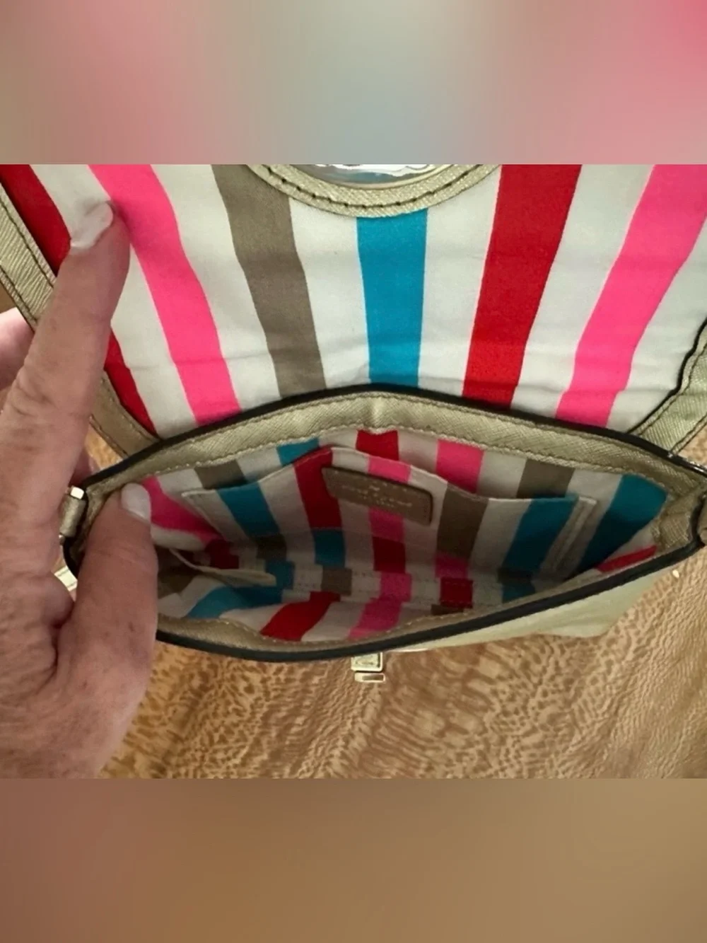 Kate Spade Newberry Lane SallyMetallic Gold Crossbody Bag Turnlock